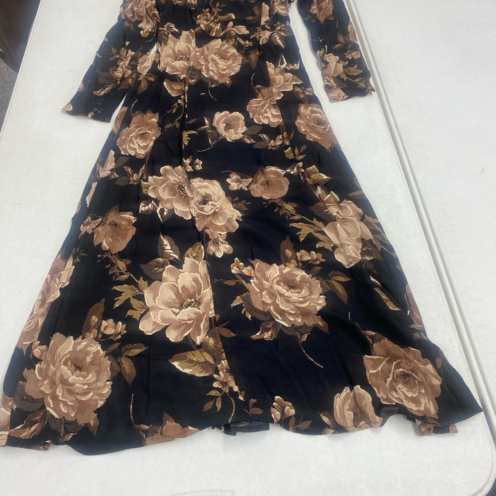 Workshop Republic Clothing Black and Brown Floral Long Sleeve Dress